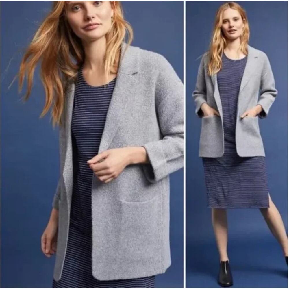 Anthropologie Moth Grey Knit Open Front sweater coat cardigan Sz S j crew